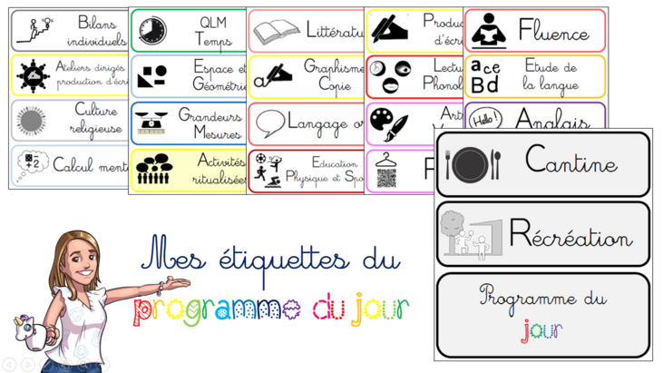 Etiquettes du programme du jour